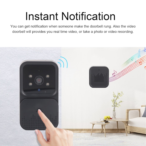 Wifi Dörrklocka Kamera HD Infraröd Nattvision Övervakning Trådlös Videodörrklocka Kamera Svart