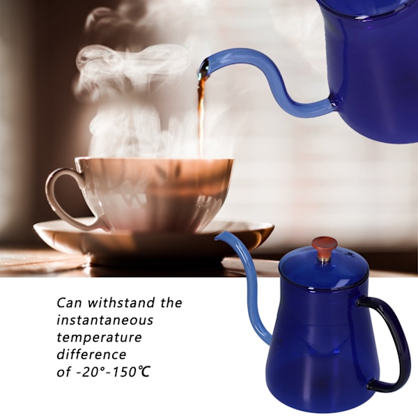 Kahvikeitin Lasinen Kahvipannu 600ML Kahvitippakeitin Pitkäsuutinen Keitin Kotikeittiöön Sininen