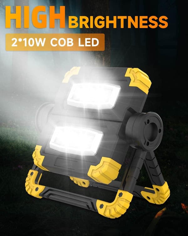 Genopladelig LED-projektør 3 tilstande 2 COB LED'er 360 rotation 1400LM til garage