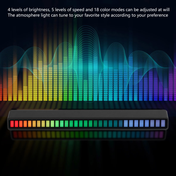 RGB lyslist med stemmestyring, omgivelseslys, musikkatmosfærelampe, USB for bil, hjem, studio, svart