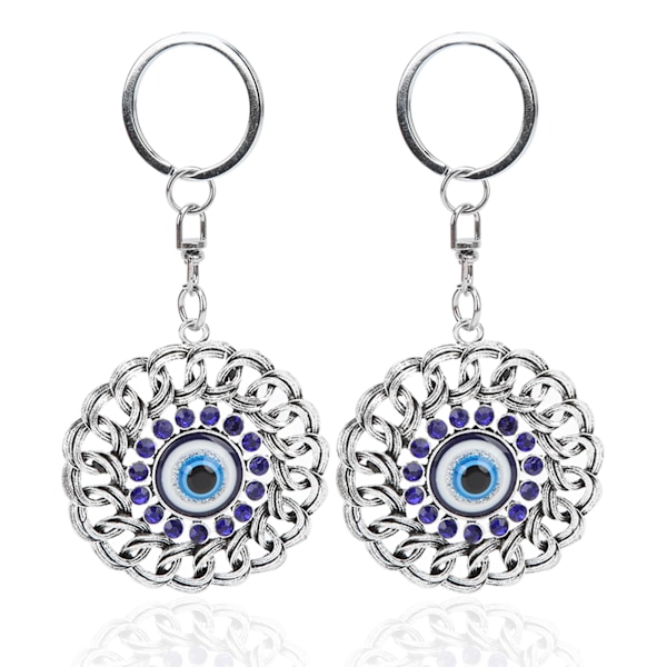 2 stk. Ondt Øje Nøglering Openwork Rundt Snoet Diamant Tyrkiet Blå Ondt Øje Amulet Nøglering Taske Charm Dekor