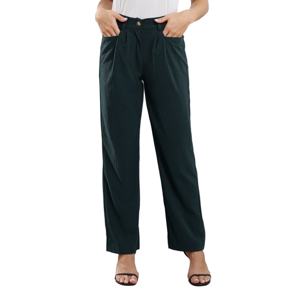 Women High Waisted Pants Loose Casual Elegant Pure Color Button Zip Closure Pants with Pocket Dark Green XXL