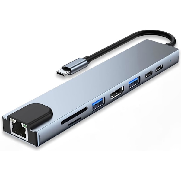 USB C Hub, 8-i-1 Laptop Dockingstasjon, USB C Dockingstasjon Multiport Adapter