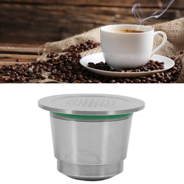 Rustfritt stål Gjenbrukbar kaffekapsel med skje som kan fylles på igjen, kompatibel med Nespresso-maskin