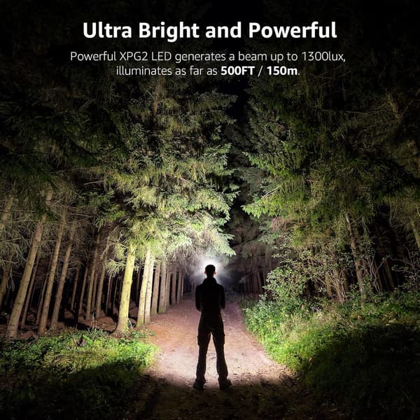 Supersterk LED-hodelykt med 6 lysmoduser for sykling, løping, camping, barn og voksne, batteri inkludert