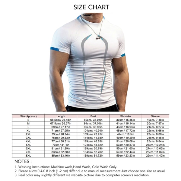 T-shirt för män Sport Tee Andningsbar träningströja Kortärmad med vackert print för Gym White S