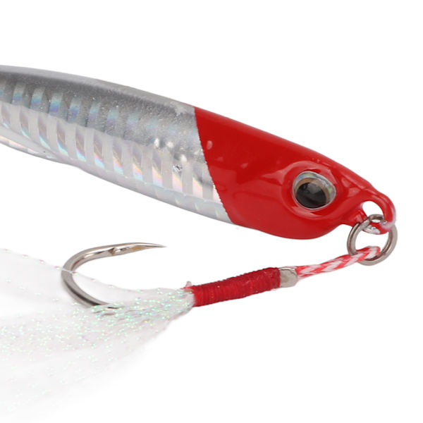 40g Metallfiske Lokke Langkastende Jigging Jernplate Hard Fake Bait med Dobbelkrok Fjær Rød Hode og Sølv Kropp