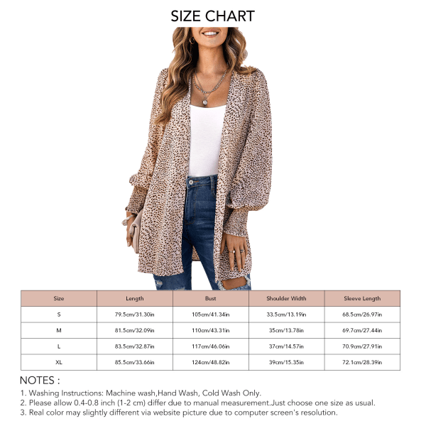 Women Lantern Sleeve Cardigan Fashionable Classic Leopard Print Fall Winter Long Sleeves Printed Shirts Tops Apricot S