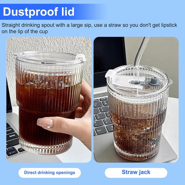 2 delar 450 ml glasmugg med lock och sugrör Vattentät design Kaffemugg Resemugg Iskaffemugg Dricksglas