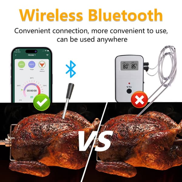 Trådløst kødtermometer Bluetooth-forbindelse og IPX7 vandtæt Perfekt grilltilbehør