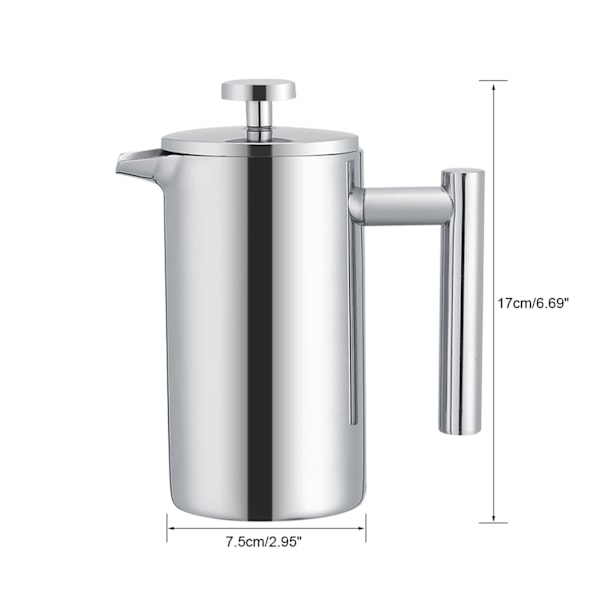 350ML Kaksinkertainen Seinä Ruostumaton Teräs Kahvinkeitin French Press Teekannu Suodattimella