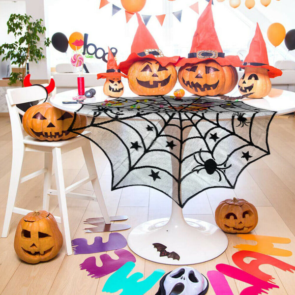 40 tuuman pyöreä polyesteripitsi pöytäliina musta hämähäkinseitti Halloween pöytäliina Halloween-illalliselle