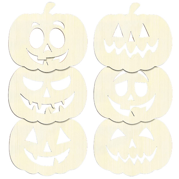 6 stk. Halloween træ græskar udskæringer ubehandlede blanke græskar træ skiver Halloween DIY håndværk til Halloween Thanksgiving fest dekoration