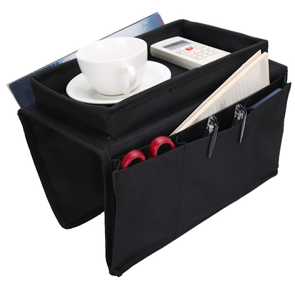 4 fickor Soffa Armstöd TV Fjärrkontroll Organizer Fåtölj Soffa Väska med Mugghållare BrickaSvart
