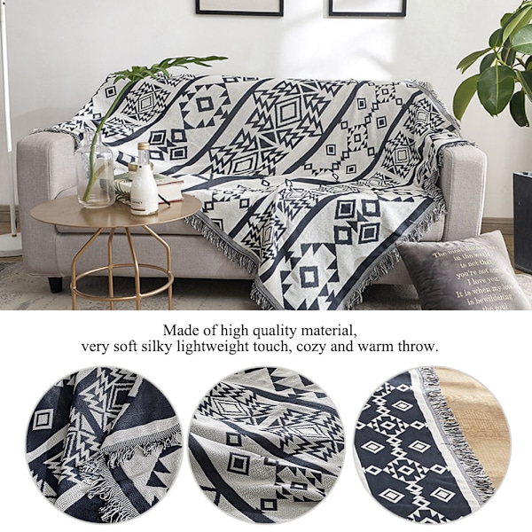 Svartvit Geometrisk Soffa Handduk Överdrag Tjock Filt Soffmöbel Matta (130x180cm)