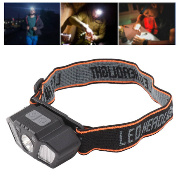 LED-otsalamppu, valkoinen ja punainen valo, erittäin kirkas liiketunnistin, USB-ladattava otsalamppu