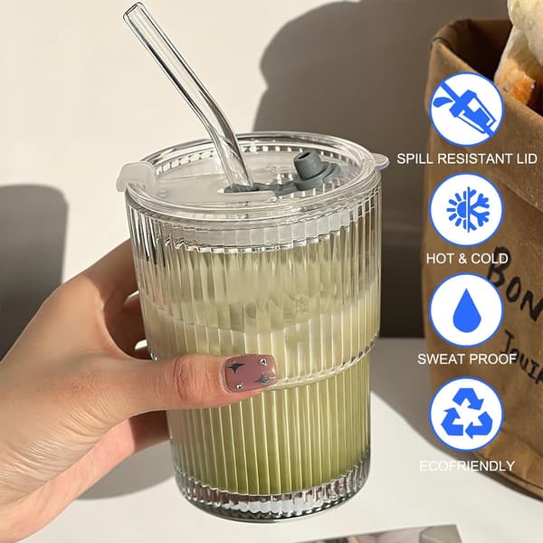2 delar 450 ml glasmugg med lock och sugrör Vattentät design Kaffemugg Resemugg Iskaffemugg Dricksglas