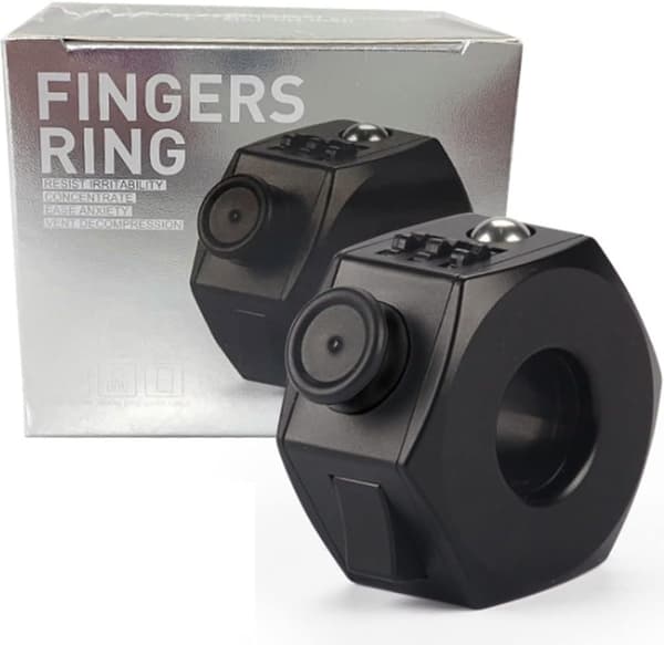 Fidget Toy Sensorisk Terninglegetøj med Klikkugle Dekompressionsring Fidget Fingerlegetøj til ADD ADHD Stresslindring til Voksne Helt Sort