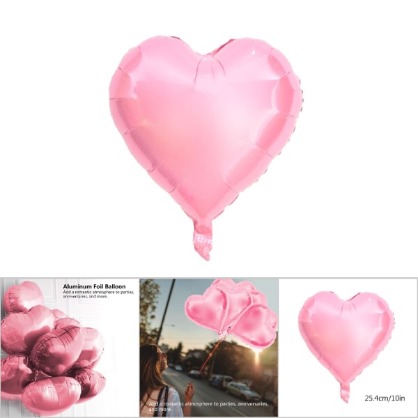 10 st 10" Hjärta aluminiumfolieballonger Fest Bröllopsfödelsedagsdekor (rosa)