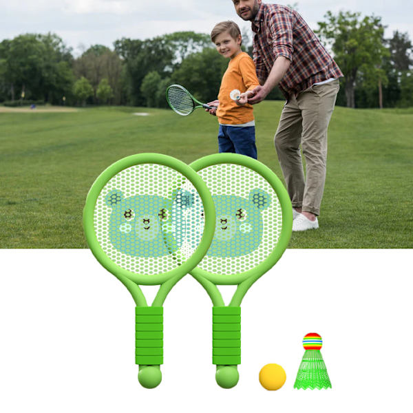 Badmintonracket för barn, lätt badmintonracket leksaksset för 3-7 år pojkar flickor inomhus utomhus grön björn