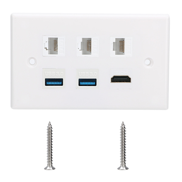 3 CAT6 + 2 USB3.0 + HDMI Väggplatta med klämma, US-standard