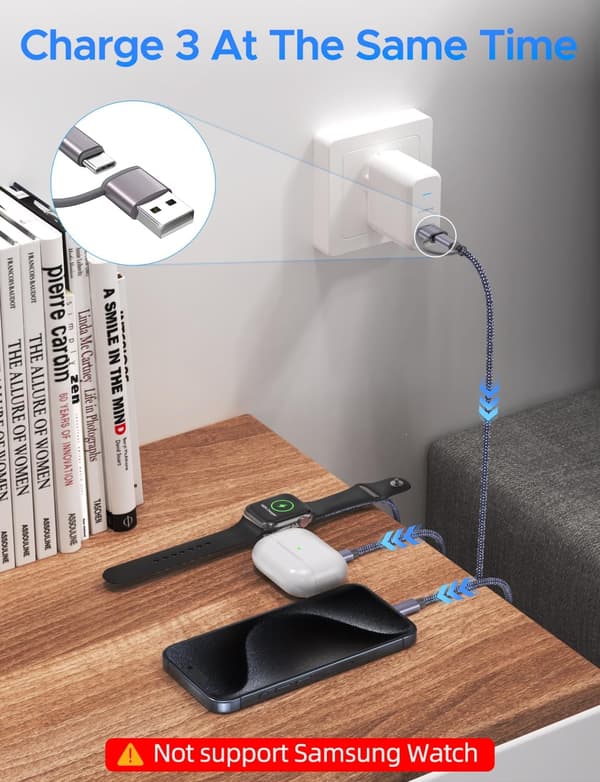 Uppgraderad 3 i 2 USB C-kabel för Apple Watch-laddare iPhone-laddare USB C Multi Snabbladdningskabel