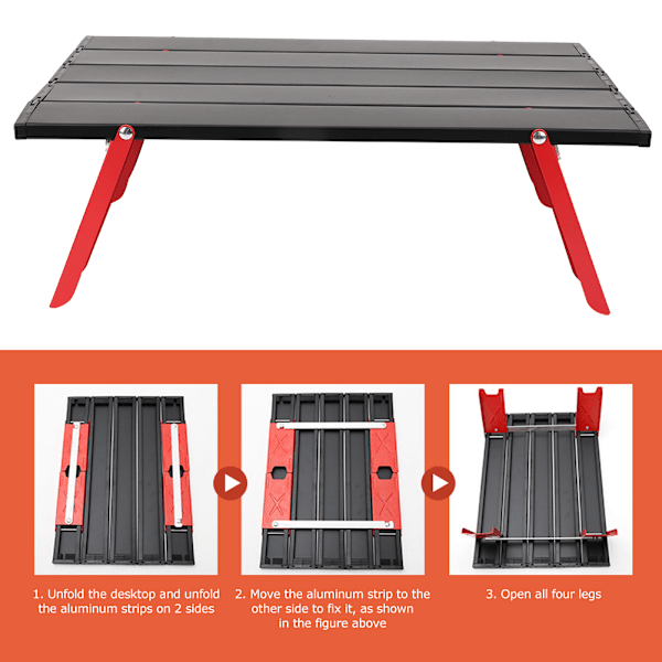 Mini aluminium piknikbord, lett sammenleggbart bord for utendørs grill, backpacking og camping