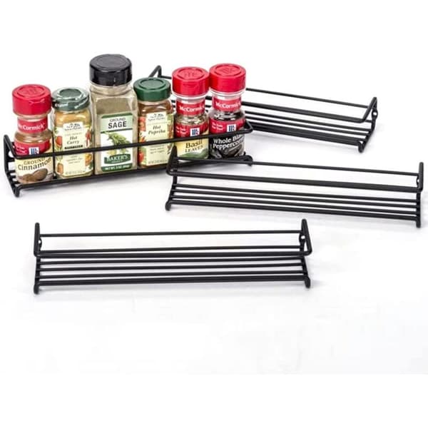 Sæt med 4 sorte metal vægmonterede krydderihylder uden boring 290x60x60 mm