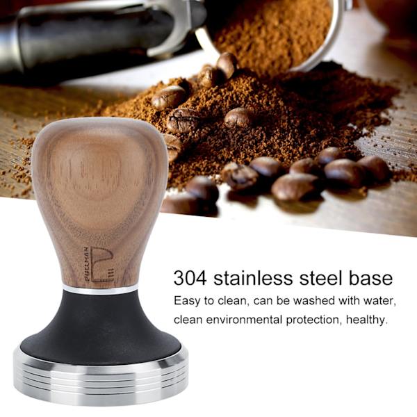 58mm rustfritt stål flat kaffemanipulator pulverpresset hammer med høydejusterbart trehåndtak mørk trefarge