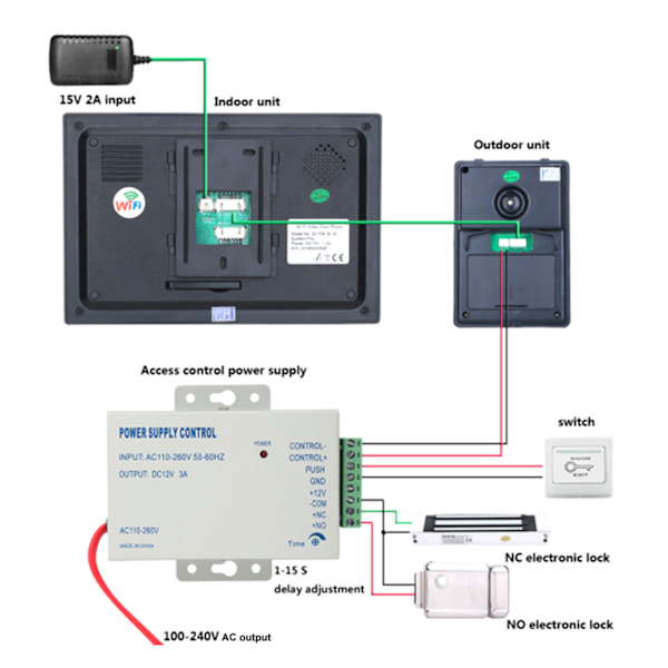 1V2 7 tommer IR WIFI Videodørtelefon Synlig Intercom APP Kamera 1080P 100-240VUS Stik