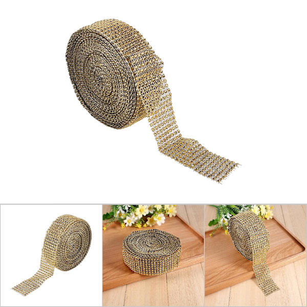 10 meter diamantnätband bröllopstårtor ljus warp strass kristall guld