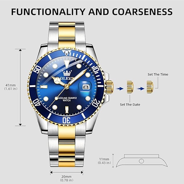 OLEVS Herreure Sort Blue Dial/Gold Silver Band