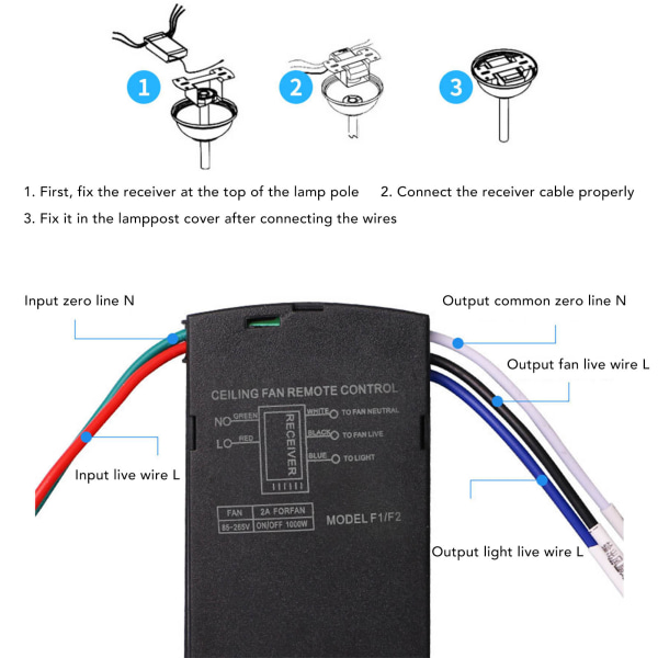 Universell takfläkt fjärrkontroll kit trådlös takfläkt ljus fjärrkontroll kit engelsk version 85‑240V