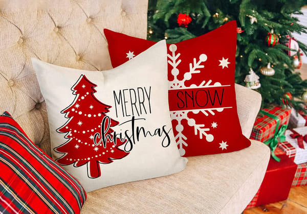 Emotion Röda Julkuddöverdrag 45*45cm, Set med 4 Juldekorationer, Vinter Semester Dekor Kuddöverdrag för Hem Soffa