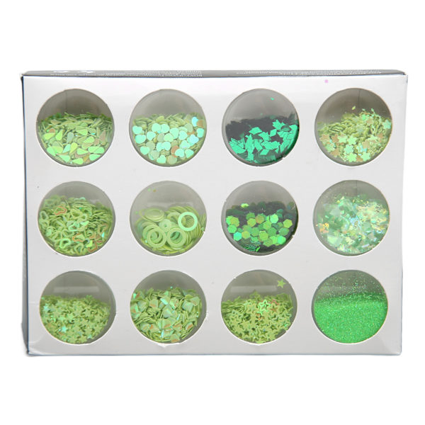 12 rutnät glitter set handgjorda DIY nagelkonst glitter set dekaler 3D nagelkonst dekorationer grönt