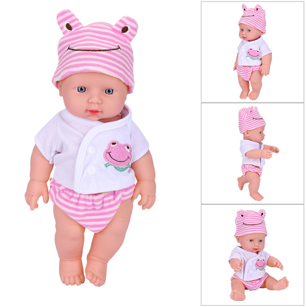 Hög simulering vinyl babydocka med kläder nyfödd sovande badleksak (rosa)