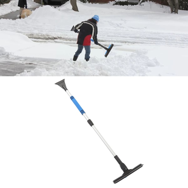 Teleskopisk Is- og Sneskraber med Aftagelig Blød Greb - Anti-Slip - Sneskovl til Bilruder, Lastbil - 4 i 1 Blå Lang Skaft (OPP Pose)