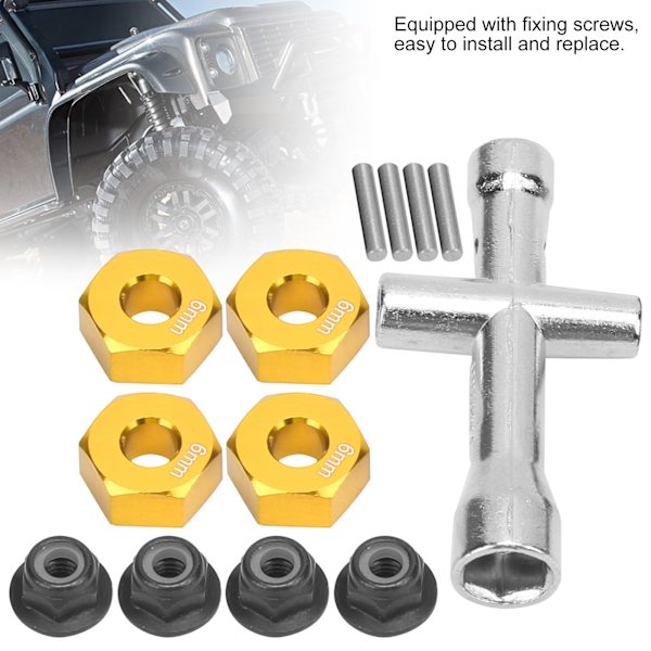 12mm pyörän kuusikulmainen napa-adapteri 6mm paksu M4 laippa lukkomutterit ristiavainsarja 1/10 RC-autolle Kulta