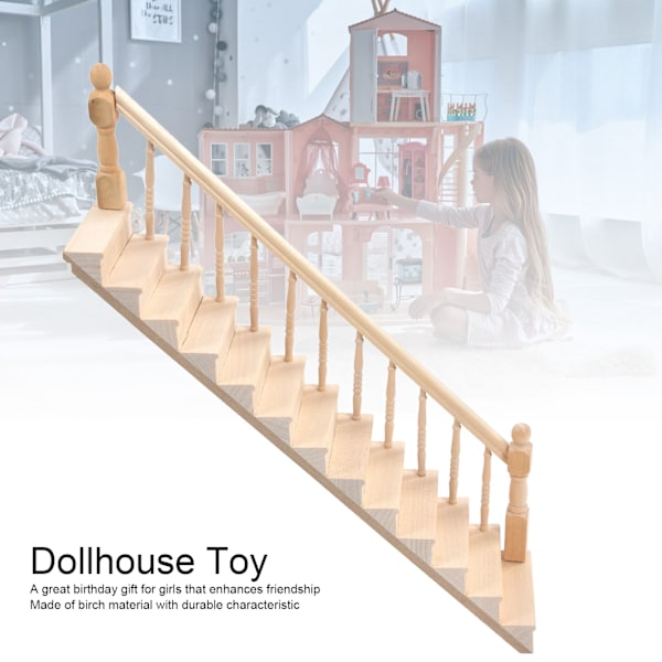 Nukkekodin portaat kiiltävät pyöristetyt kulmat koivu materiaali DIY elinvoimainen söpö 1/12 mittakaava miniatyyri portaikko käsitöilleRight
