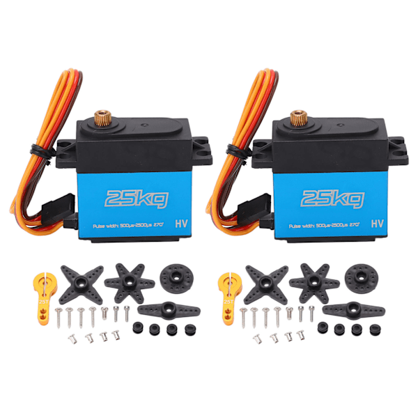 2 kpl 25 kg:n digitaalinen servo, 270 asteen korkea vääntömomentti, vedenpitävä, täysin metallivaihteinen RC-servo, jossa 25T metallinen servovarsi RC-autoon