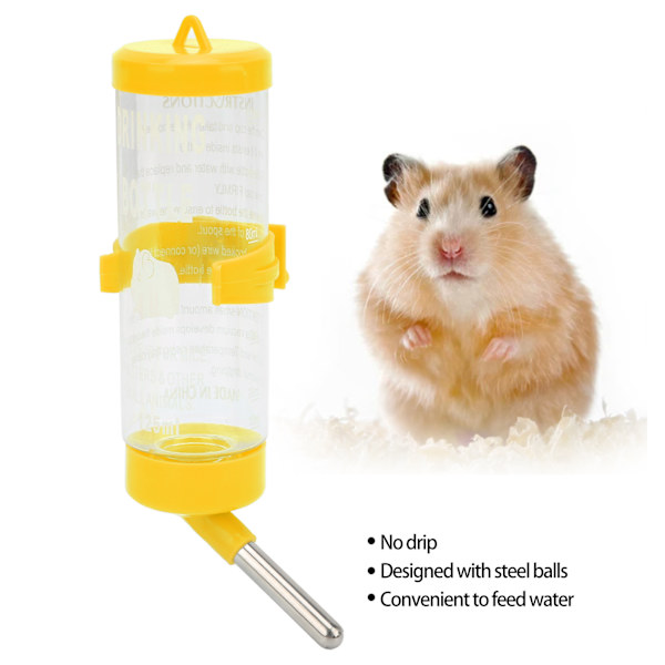 Hamster Vattenflaska Dispenser Automatisk Ingen Dropp Hamster Dricksfontän för Smådjur Gul 125ML