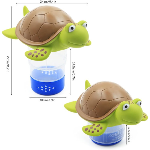 Sköldpaddsformad flytande klordispenser för pool, spa, jacuzzi, 7,6 cm tablett