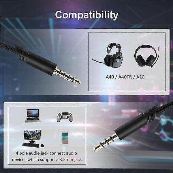 Erstatningshovedtelefonkabel til Astro A40 headset lydkabel til A40 gaming headset til Astro A10 A40 TR MixAmp