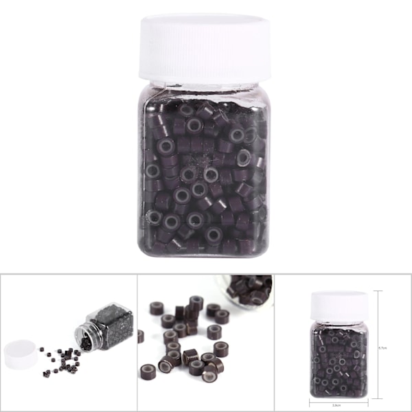 500pcs Bottle Fashion SilicOne lined Beads Links Rings For Human Hair Extension(500PCS Brown)