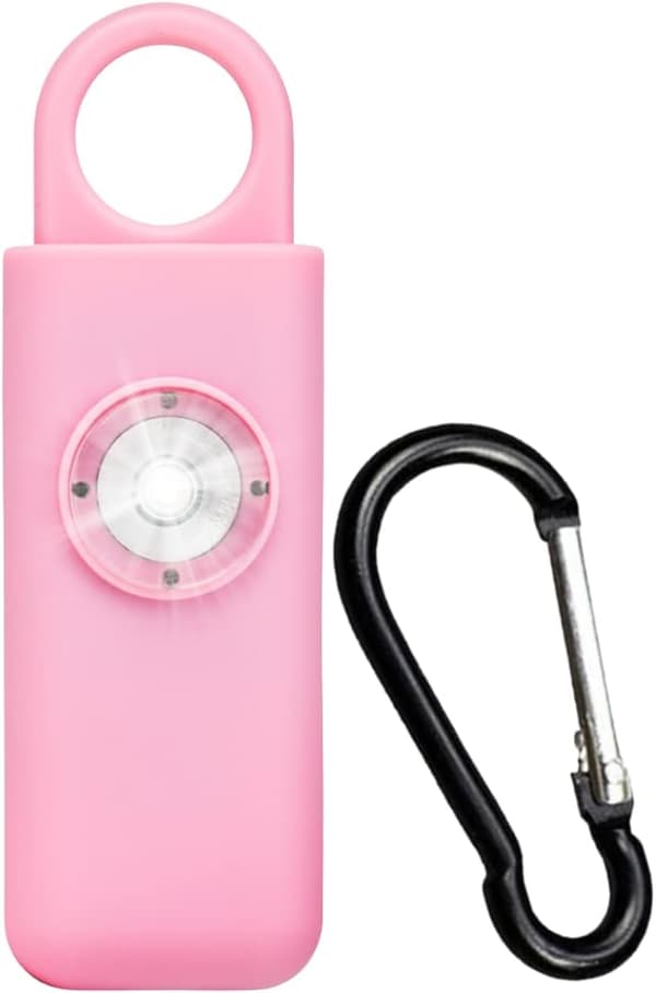Personligt säkerhetslarm med SOS LED-blixtljusnyckelring för kvinnor, män, barn, resevänlig, rosa
