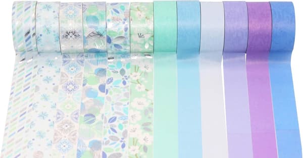 12 Rullar Washi Tejp Set Maskering Dekorativa Tejper (Blå Mix)
