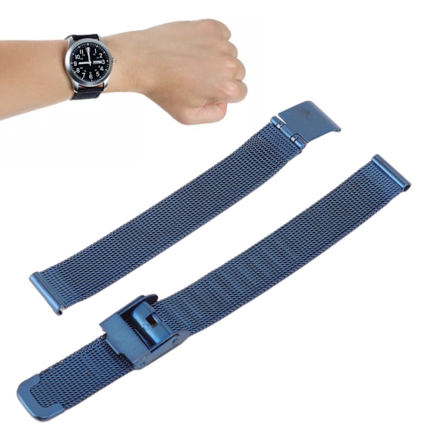 Flettet rustfritt stål armbånd i mesh - Fleksibel erstatningsreim for klokke - Tilbehør for menn og kvinner - Blå - 0,79 tommer