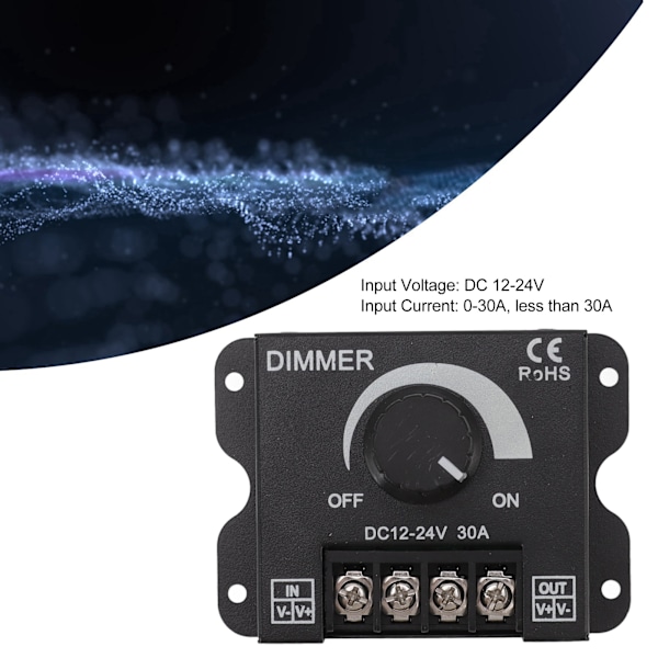 LED-dimmer, enfas enkel kanal PWM-belysning, steglös dimringskontroll för 5050 3528 enfärgade ljusremsor DC 12V‑24V 30A