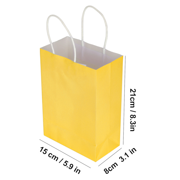 20 st bärbara kraftpapperspåsar förpacknings presentpåse tillbehör för shopping födelsedagsfester 15 x 8 x 21 cm gul