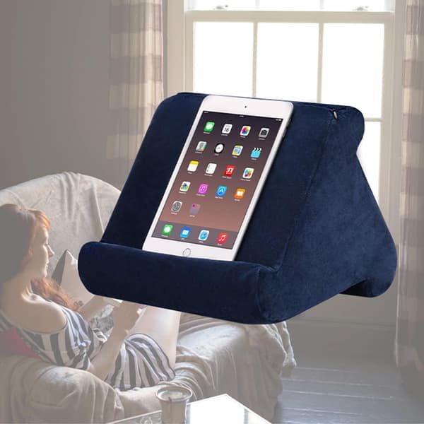 Flerfunktionsställ för surfplatta, kuddehållare för iPad, smartphone, tidskrifter, böcker, lässtöd, blå
